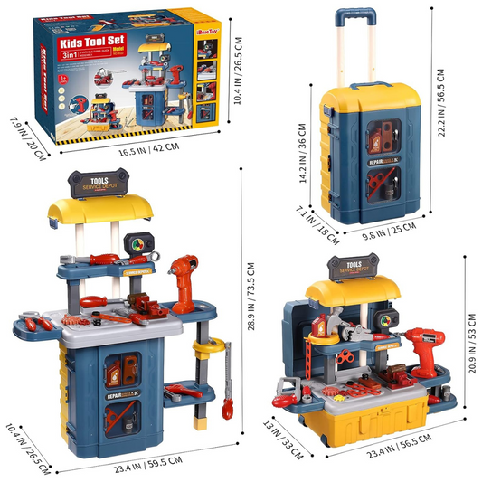 ToolBoxPlay™ Maleta Juguete 2 en 1: Mesa de Herramienta